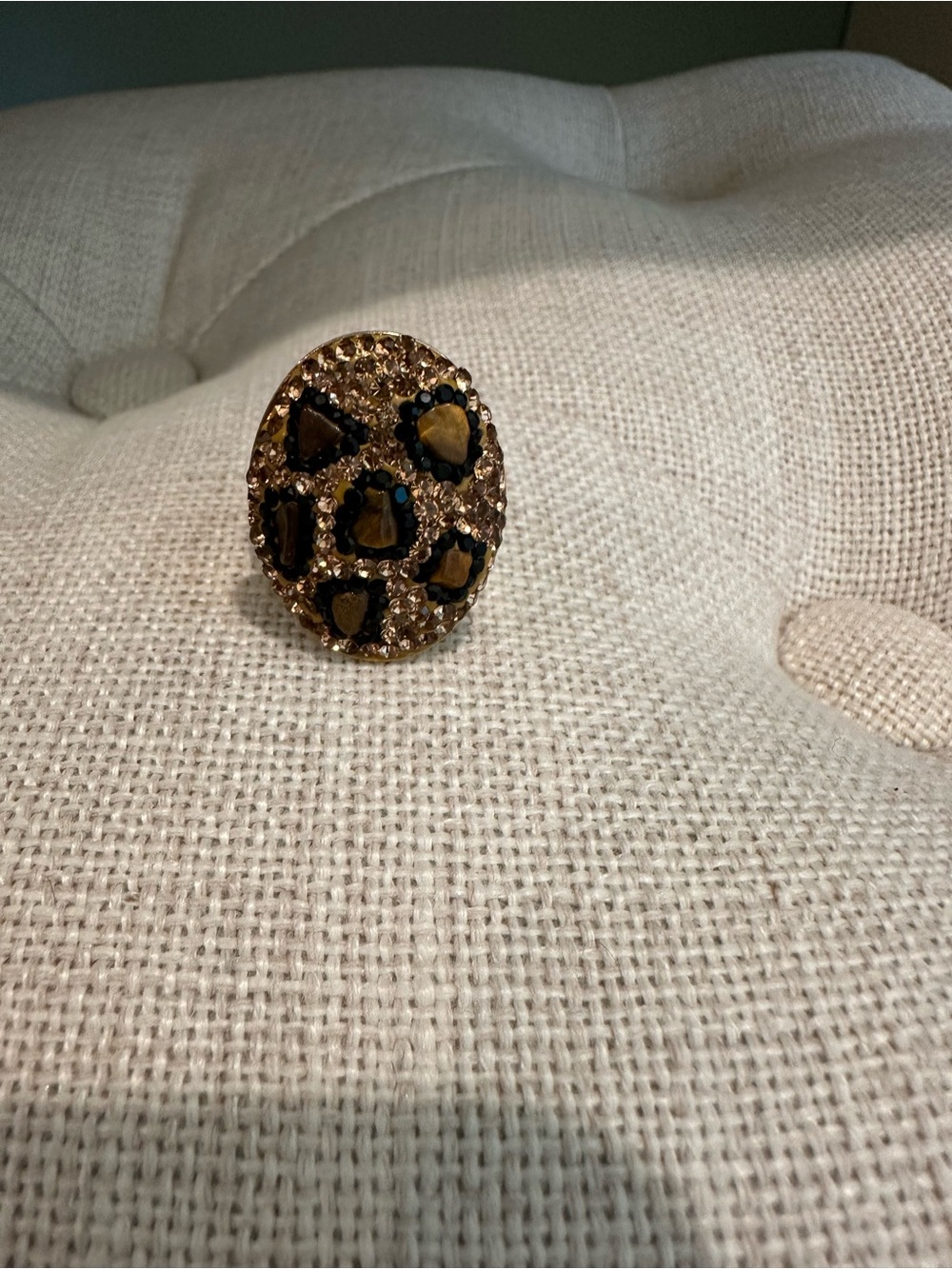 Gold-Tone Leopard Print Cocktail Ring - Women Jewelry